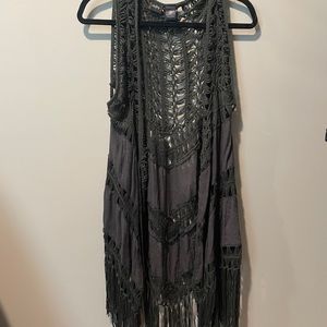 Daytrip dark green fringe cardigan